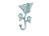 Rustic Dark Blue Whitewashed Cast Iron Butterfly With Flowers Hook 5 - 1