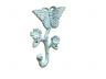 Rustic Dark Blue Whitewashed Cast Iron Butterfly With Flowers Hook 5 - 2
