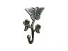 Rustic Silver Cast Iron Butterfly With Flowers Hook 5 - 1
