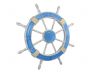 Wooden Rustic Light Blue and White Decorative Ship Wheel 30 - 5