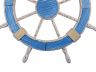 Wooden Rustic Light Blue and White Decorative Ship Wheel 30 - 3