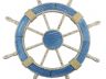 Wooden Rustic Light Blue and White Decorative Ship Wheel 30 - 1