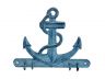 Rustic Dark Blue Whitewashed Cast Iron Anchor with Hooks 8 - 1