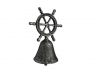Rustic Silver Cast Iron Ship Wheel Hand Bell 6 - 2