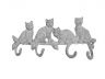 Whitewashed Cast Iron Sitting Cat Family Decorative Metal Wall Hooks 11 - 1