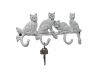 Whitewashed Cast Iron Sitting Cat Family Decorative Metal Wall Hooks 11 - 3