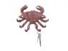 Red Whitewashed Cast Iron Decorative Crab with Six Metal Wall Hooks 7 - 1