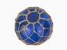 Dark Blue Japanese Glass Fishing Float Bowl with Decorative Brown Fish Netting 10 - 3