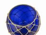 Dark Blue Japanese Glass Fishing Float Bowl with Decorative Brown Fish Netting 10 - 1