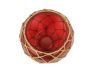 Red Japanese Glass Fishing Float Bowl with Decorative Brown Fish Netting 10 - 6