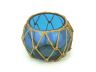 Light Blue Japanese Glass Fishing Float Bowl with Decorative Brown Fish Netting 6 - 8