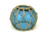 Light Blue Japanese Glass Fishing Float Bowl with Decorative Brown Fish Netting 6 - 3