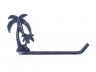 Rustic Dark Blue Cast Iron Palm Tree Bathroom Set of 3 - Large Bath Towel Holder and Towel Ring and Toilet Paper Holder - 3