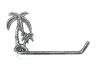 Antique Silver Cast Iron Palm Tree Bathroom Set of 3 - Large Bath Towel Holder and Towel Ring and Toilet Paper Holder - 3
