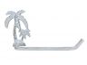 Whitewashed Cast Iron Palm Tree Bathroom Set of 3 - Large Bath Towel Holder and Towel Ring and Toilet Paper Holder - 3