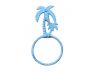 Rustic Light Blue Cast Iron Palm Tree Bathroom Set of 3 - Large Bath Towel Holder and Towel Ring and Toilet Paper Holder - 2
