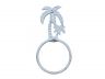 Whitewashed Cast Iron Palm Tree Bathroom Set of 3 - Large Bath Towel Holder and Towel Ring and Toilet Paper Holder - 2