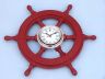 Deluxe Class Red Wood and Chrome Pirate Ship Wheel Clock 18 - 2