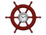 Deluxe Class Red Wood and Chrome Pirate Ship Wheel Clock 18 - 1