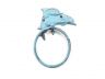 Rustic Light Blue Cast Iron Decorative Dolphins Bathroom Set of 3 - Large Bath Towel Holder and Towel Ring and Toilet Paper Holder - 2