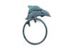 Seaworn Blue Cast Iron Decorative Dolphins Bathroom Set of 3 - Large Bath Towel Holder and Towel Ring and Toilet Paper Holder - 3