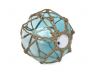 Tabletop LED Lighted Light Blue Japanese Glass Ball Fishing Float with Brown Netting Decoration 6 - 4