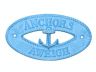 Light Blue Whitewashed Cast Iron Anchors Aweigh with Anchor Sign 8 - 4