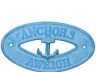 Light Blue Whitewashed Cast Iron Anchors Aweigh with Anchor Sign 8 - 3