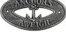 Antique Silver Cast Iron Anchors Aweigh with Anchor Sign 8 - 3