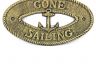 Antique Gold Cast Iron Gone Sailing with Anchor Sign 8 - 3