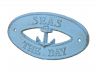 Rustic Light Blue Cast Iron Seas the Day with Anchor Sign 8 - 1