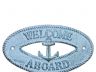  Dark Blue Whitewashed Cast Iron Welcome Aboard with Anchor Sign 8 - 2