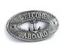 Antique Silver Cast Iron Welcome Aboard with Anchor Sign 8 - 2