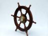 Deluxe Class Wood and Antique Brass Ship Stering Wheel Clock 24 - 1