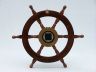 Deluxe Class Wood and Antique Brass Ship Stering Wheel Clock 24 - 3