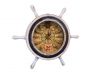 Wooden Rustic White Ship Wheel with Dark Blue Knot Faced Clock 12 - 5