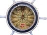 Wooden Rustic White Ship Wheel with Dark Blue Knot Faced Clock 12 - 1