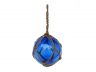 Blue Japanese Glass Ball Fishing Float With Brown Netting Decoration 4 - 6