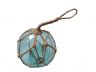 Light Blue Japanese Glass Ball Fishing Float With Brown Netting Decoration 4 - 5