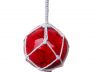 Red Japanese Glass Ball Fishing Float With White Netting Decoration 4 - 3