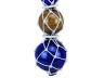 Blue - Amber - Blue Japanese Glass Ball Fishing Floats with White Netting Decoration 11 - 2