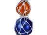Blue - Orange - Blue Japanese Glass Ball Fishing Floats with White Netting Decoration 11 - 2