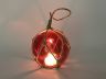LED Lighted Red Japanese Glass Ball Fishing Float with Brown Netting Christmas Tree Ornament 4 - 10
