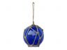 LED Lighted Dark Blue Japanese Glass Ball Fishing Float with Brown Netting Christmas Tree Ornament 4 - 7