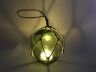 LED Lighted Green Japanese Glass Ball Fishing Float with Brown Netting Christmas Tree Ornament 4 - 8
