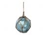 LED Lighted Light blue Japanese Glass Ball Fishing Float with Brown Netting Christmas Tree Ornament 4 - 9