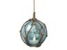 LED Lighted Light Blue Japanese Glass Ball Fishing Float with Brown Netting Christmas Tree Ornament 3 - 6