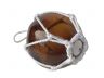 LED Lighted Amber Japanese Glass Ball Fishing Float with White Netting Decoration 6 - 8