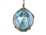 LED Lighted Light Blue Japanese Glass Ball Fishing Float with Brown Netting Decoration 6 - 2