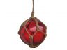 Red Japanese Glass Ball Fishing Float With Brown Netting Decoration 6 - 4
